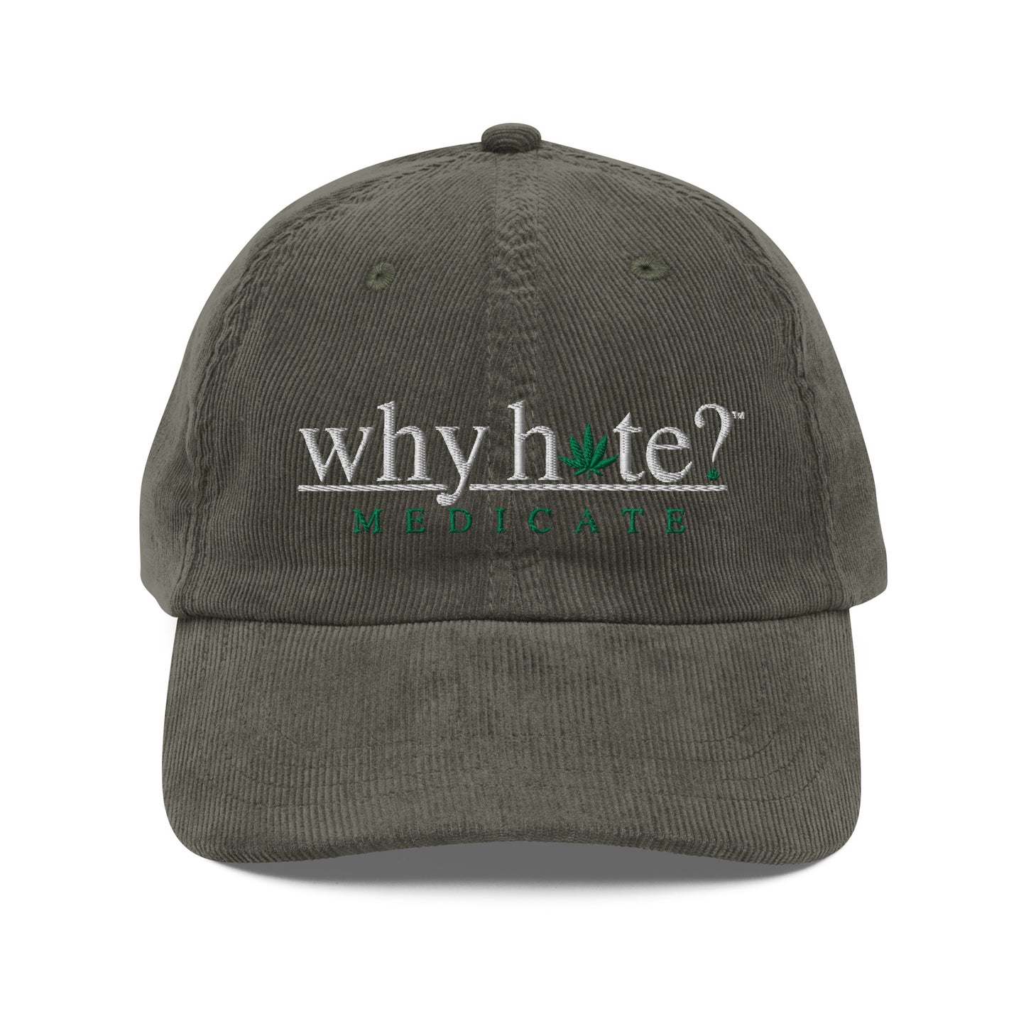 why hate? (Medicate) Olive Vintage corduroy cap